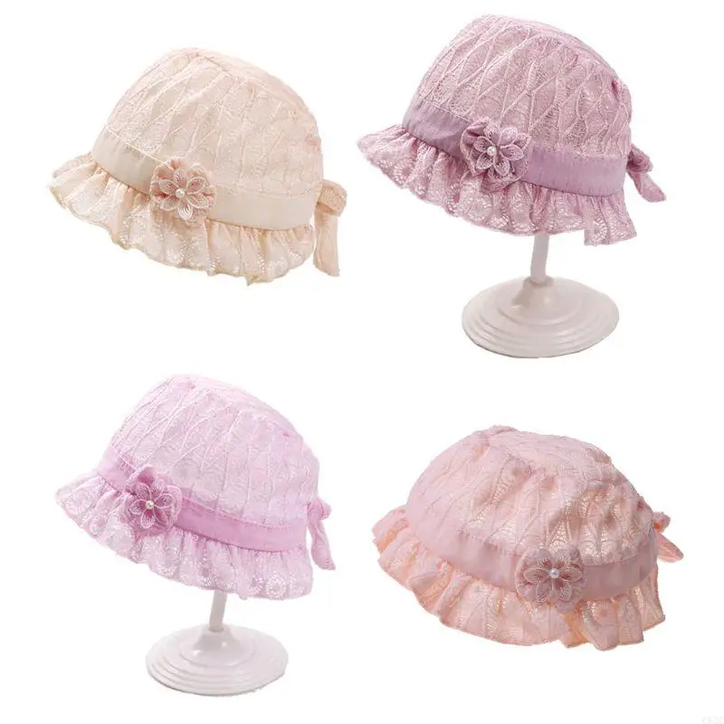 C63C Summer for Sun Hat Toddlers Newborn Baby Girls Hat Lace Flower Caps Kids Spring