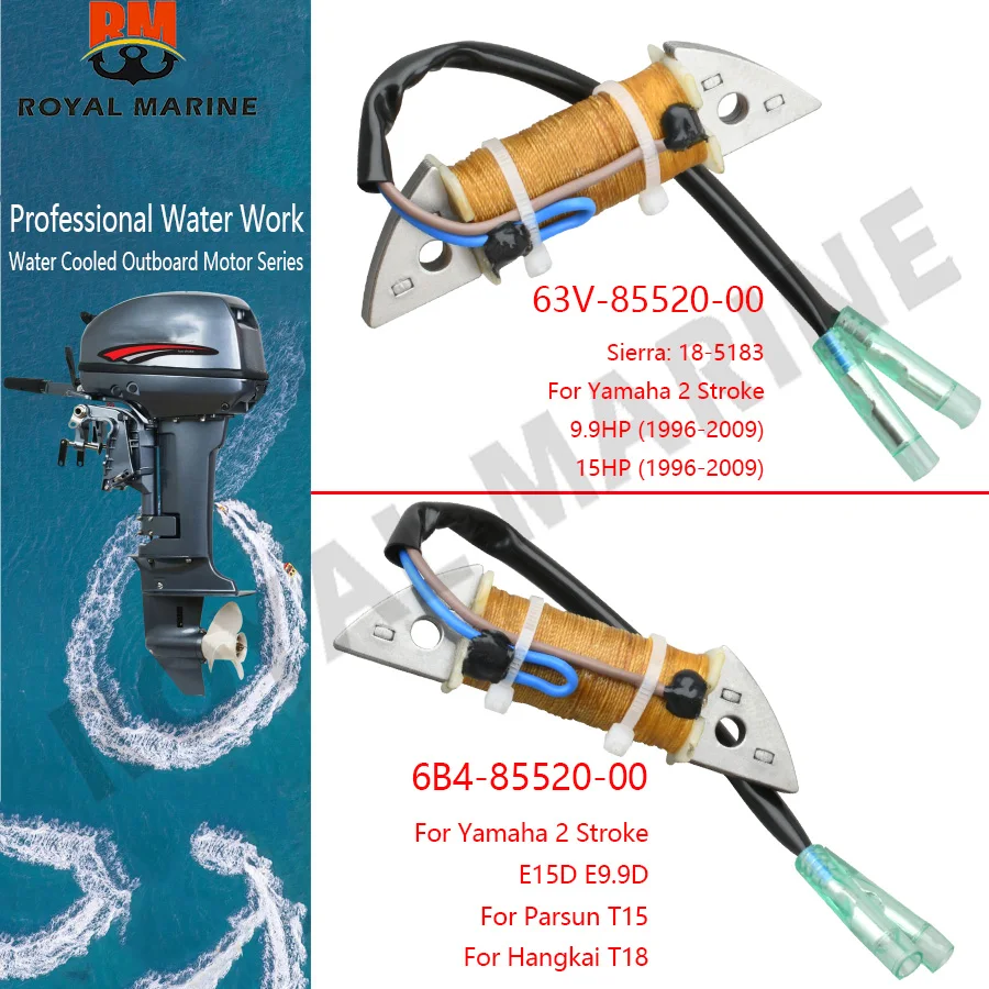 

63V-85520 6B4-85520 Charge Coil For Yamaha Outboard 2T 9.9HP 15HP Sierra: 18-5183 E15D E9.9D Parsun T15 Hangkai T18