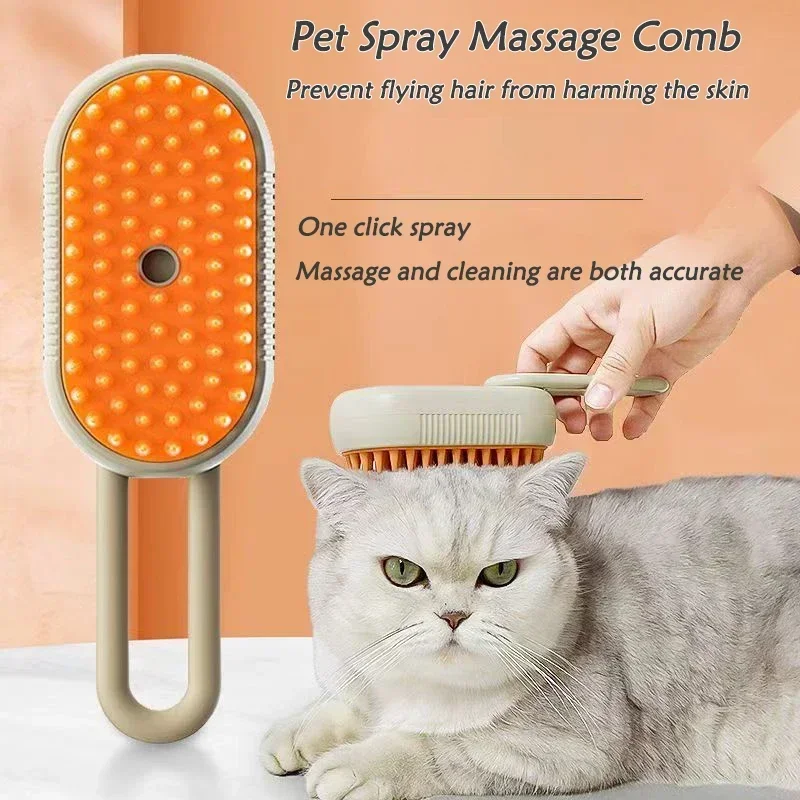 Cat Dog Pet Spray Massage Brush 3 in 1 One Button Steam Spray Folding Rotatable Floating Hair Bath Hair Removal Brush Comb