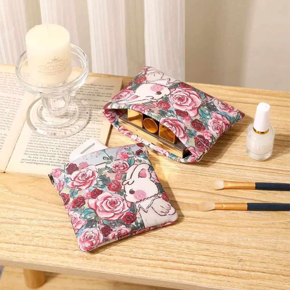 Косметичка из искусственной кожи, мини-косметичка с цветочным принтом, сумка для хранения помады, автоматические закрытые самозакрывающиеся сумки для монет для девочек
