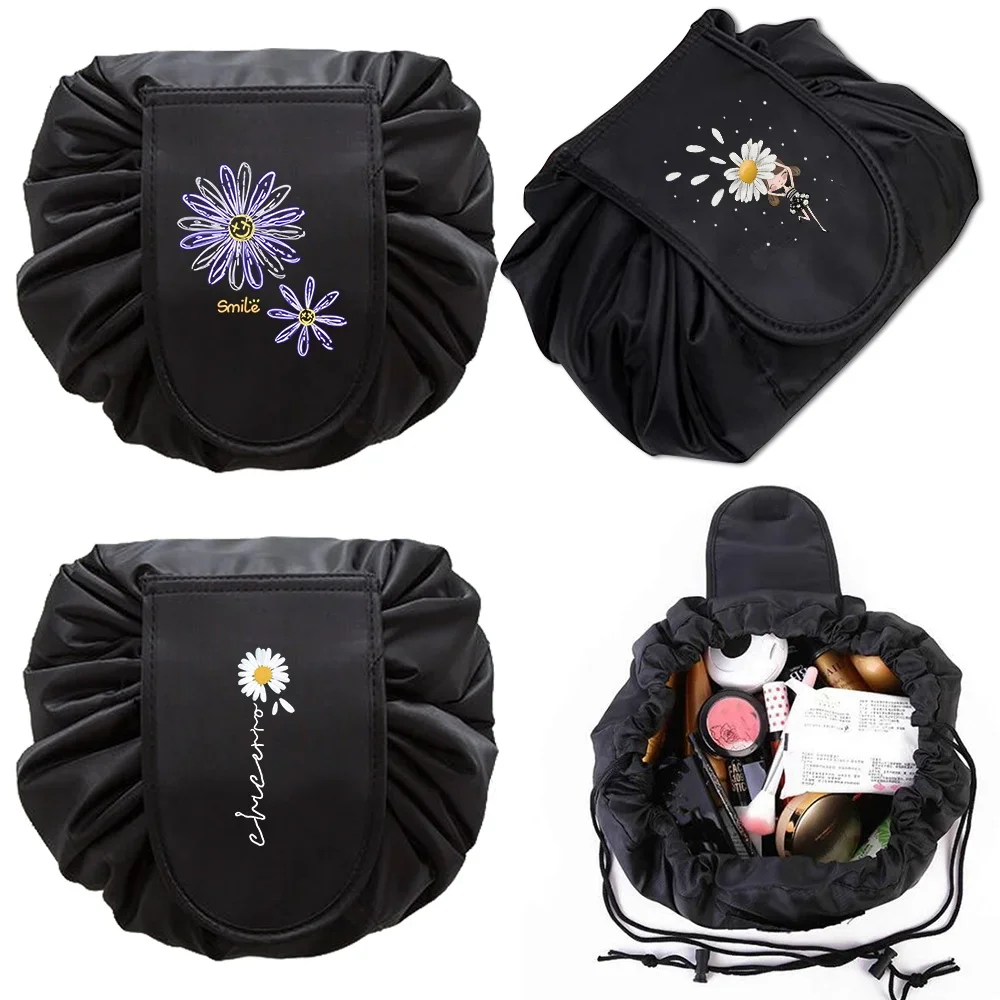 

Women Drawstring Travel Cosmetic Bag Daisy Print Organizer MakeUp Cosmetic Bag Portable Storage Pouch Toiletry Beauty Handbag