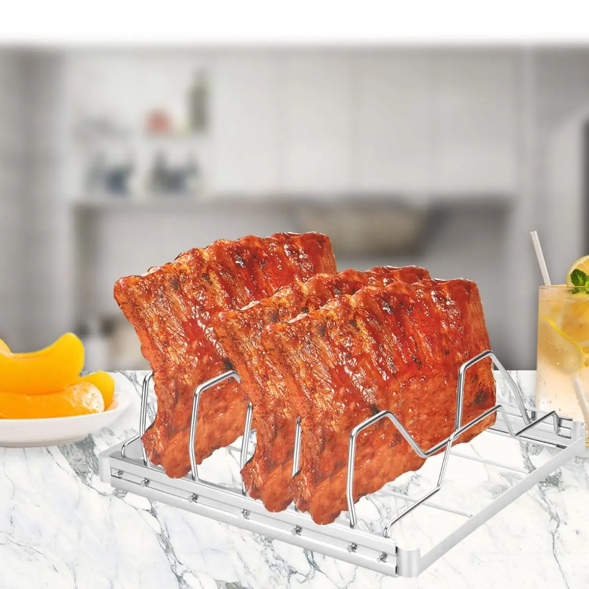 Rack de costelas dobrável para grelhar, fumar e servir acessórios para churrasco enferruja e fácil de limpar