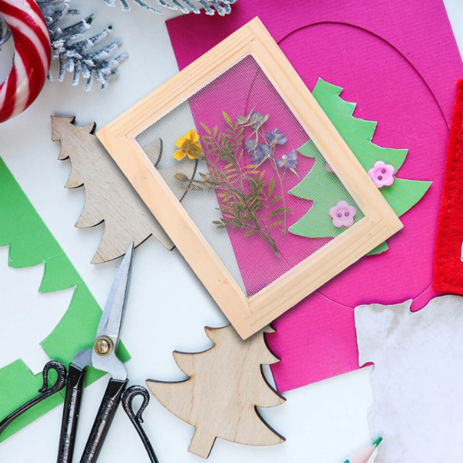 4 Peças de Tela de Madeira Natural para Fabricação de Papel, Moldura DIY para Papelaria, Molde Deckle com Superfície Lisa para Artesanato em Papel e Flores Secas