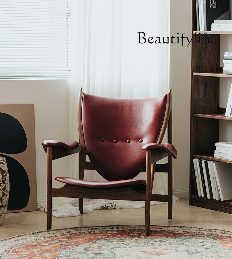 

Oil wax leather black walnut single sofa chair living room balcony leather casual designer fashion