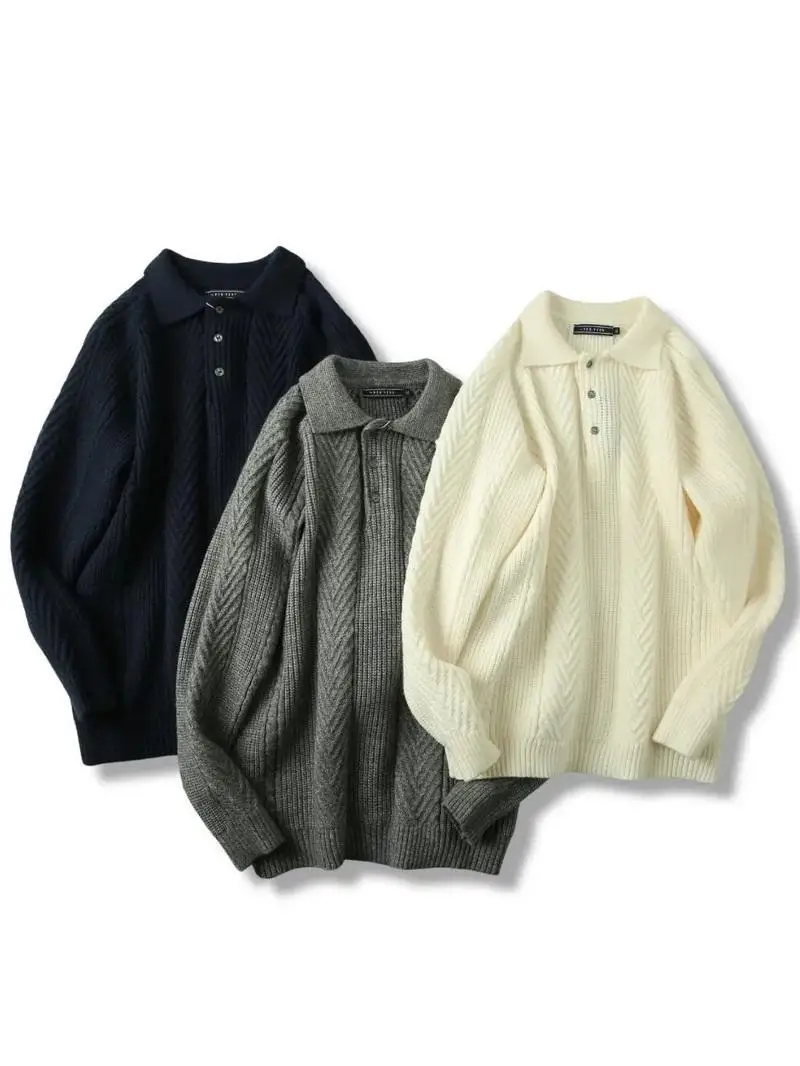 

Мужской вязаный свитер в стиле ретро с матовой текстурой, однотонный, свободного кроя, с заниженной линией плеча, модный повседневный стиль