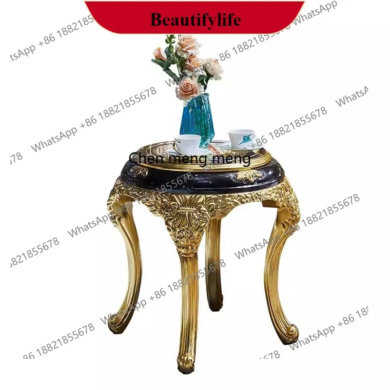 

G153 European solid wood carving lace table, French villa living room sofa square corner table casual tea table and chairs