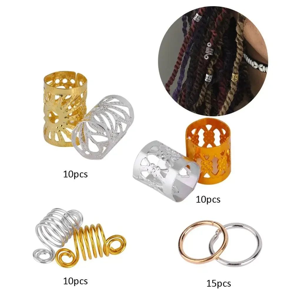 Anillos para el pelo africanos de Metal dorado, cuentas, puños, tubos, amuletos, trenzas para el pelo, accesorios de decoración de joyería, 90 piezas