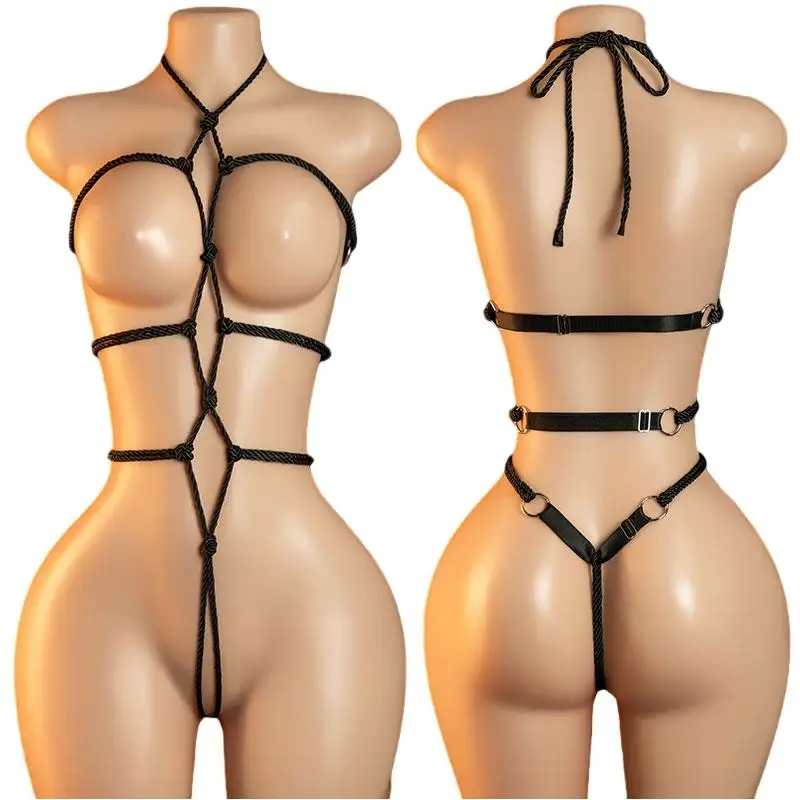 Hot Toys For Night Rope Tied Sex Products Crotchless Lingerie Sexy Body Kit Woman Bundle Bodysuit With Open Bra Full Transparent