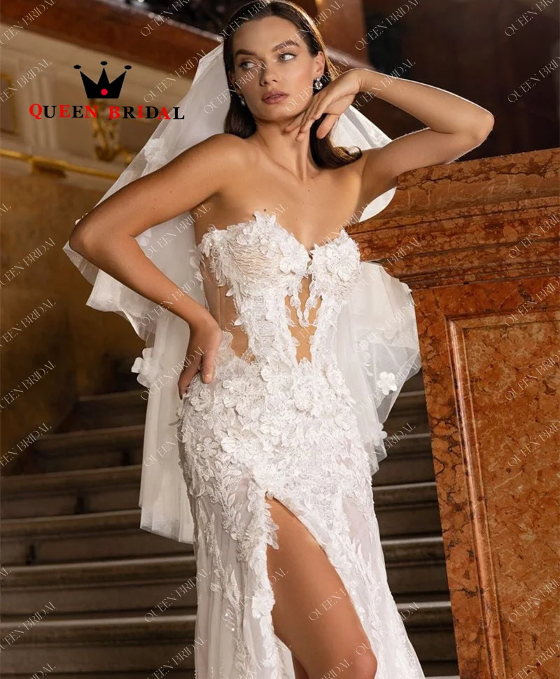 Robe de Mariée Sirène Sexy en Fibre, Tenue Personnalisée avec des Appliques de Perles, Dos aux, pour les Patients, Y89X, 2024