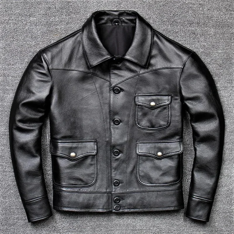 YR!Wholesales.2025 new black cowhide jacket.Men genuine leather coat.casual slim Jacket.plus size clothes