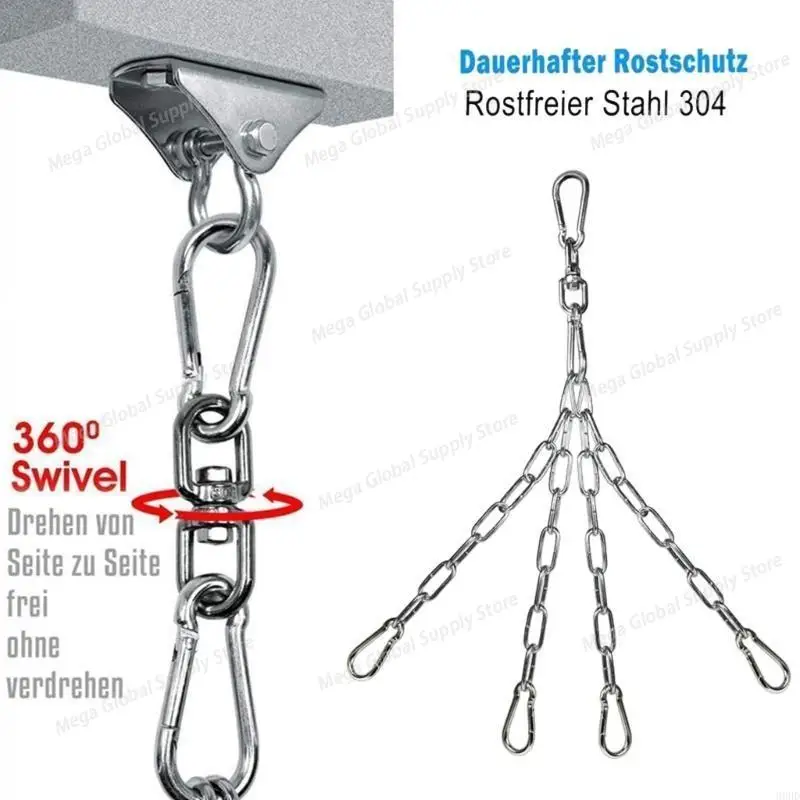 

Strong Bag Hanger Boxing Bag Connecting Hook Chain Stainless Steel Swivels Chain with 4 Snapping Hook Enduring 69HD