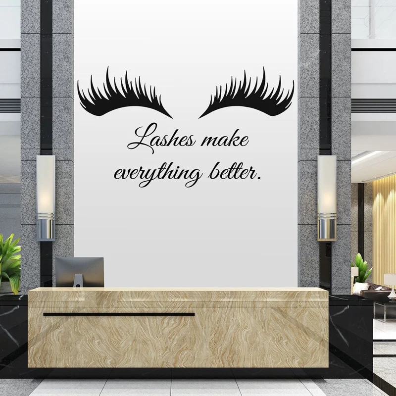 Eyelashes and Eyebrows Wall Decal Lashes Make Everything Better Quotes Wall Sticker Beauty Salon Decoration Wallpaper Mural AA51