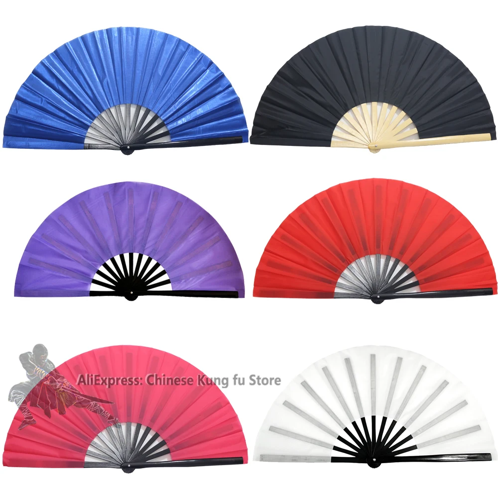 Solid Color Tai Chi Fans Kung fu Fan Martial arts Wushu Training Equipment High Quality Bamboo Big Sound