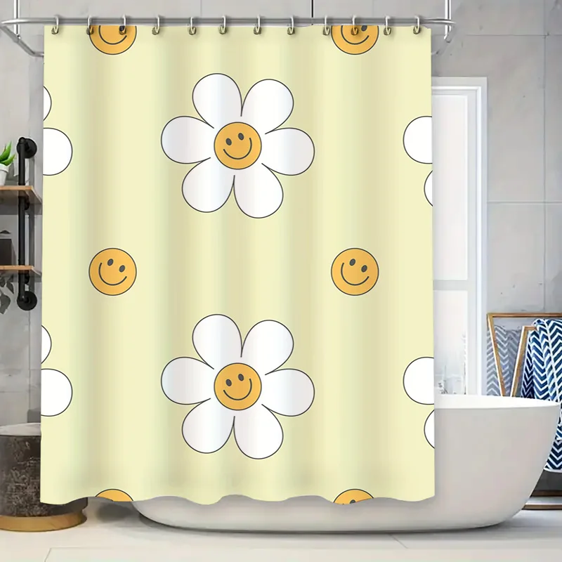 

Занавеска для душа Happy Daisy, набор декора для ванной комнаты с подходящими крючками, водонепроницаемая ткань, идеально подходящая для детских ванных комнат или летней тематики D