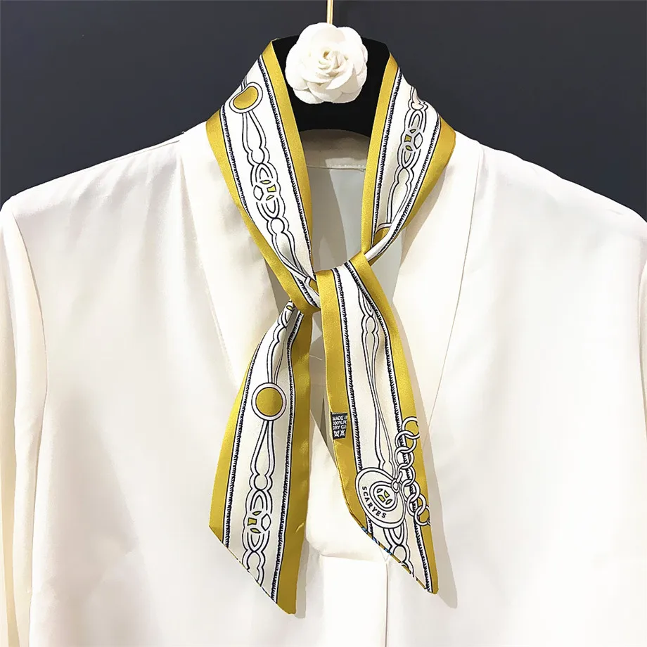 Spring Skinny Scarf For Women Luxury Brand Chain Bag Scarves 2024 New Design Summer Neckerchief Silk Scarf For Ladies