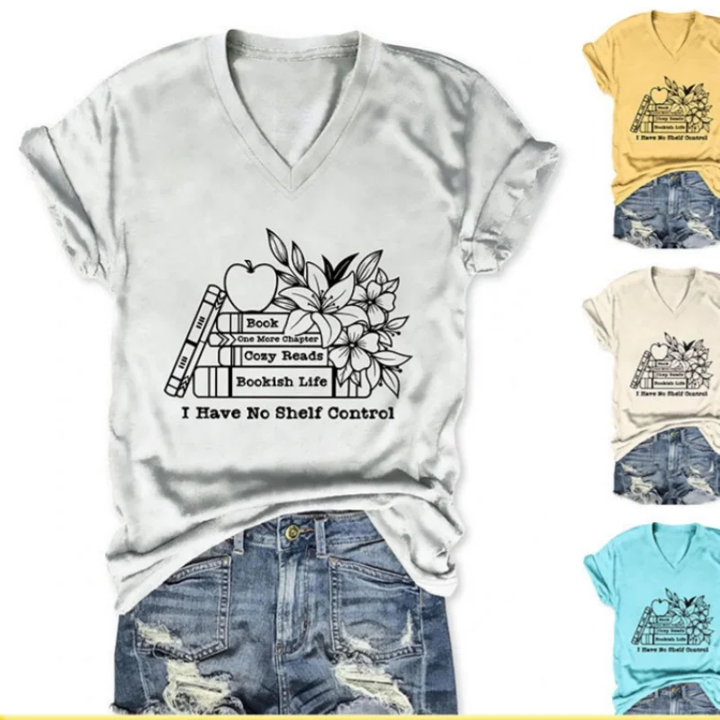 

Summer V-neck short-sleeved T-shirt with women's letter print, slimming and extremely beautiful, perfect for all occasions.