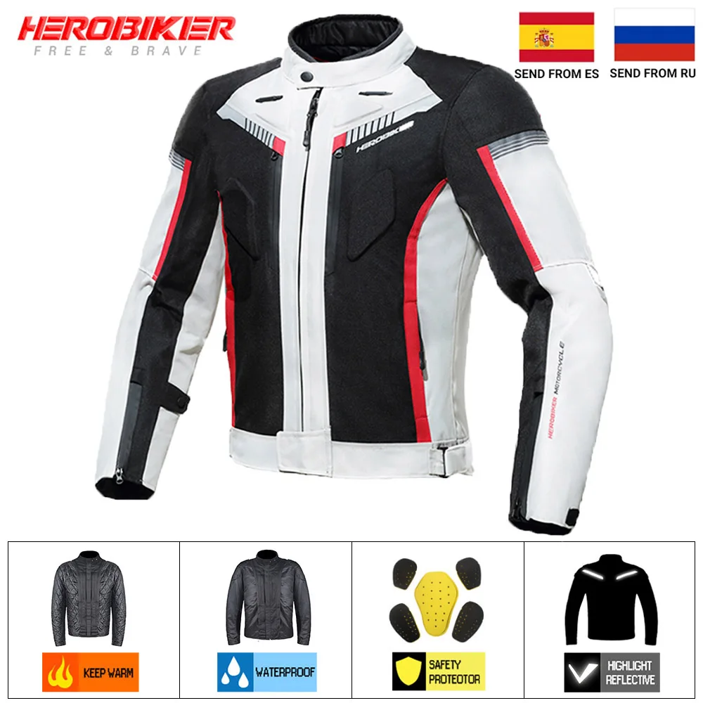 HEROBIKER Motorcycle Jackets Waterproof Motorcross Jacket Moto Jacket Windproof Riding Protective Gear Racing Motorbike Jackets