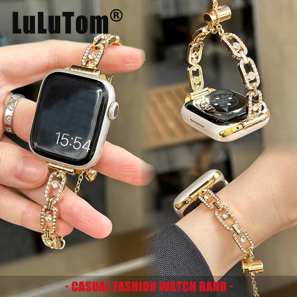 

Fashion Shiny Diamond Loop Bracelet Metal Band for Apple Watch 11 10 9 8 7 6 5 SE Ultra 2 Strap Iwatch 38 40 41 42 44 45 46 49mm