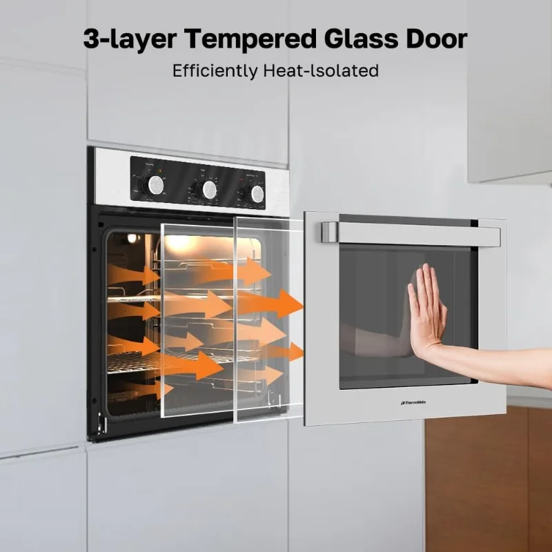 24" Single Wall Oven, ETL Certified, ThermoMate 2.79 Cu. Ft. Built-in Electric Oven with 5 Cooking Functions,Electric Wall Ovens