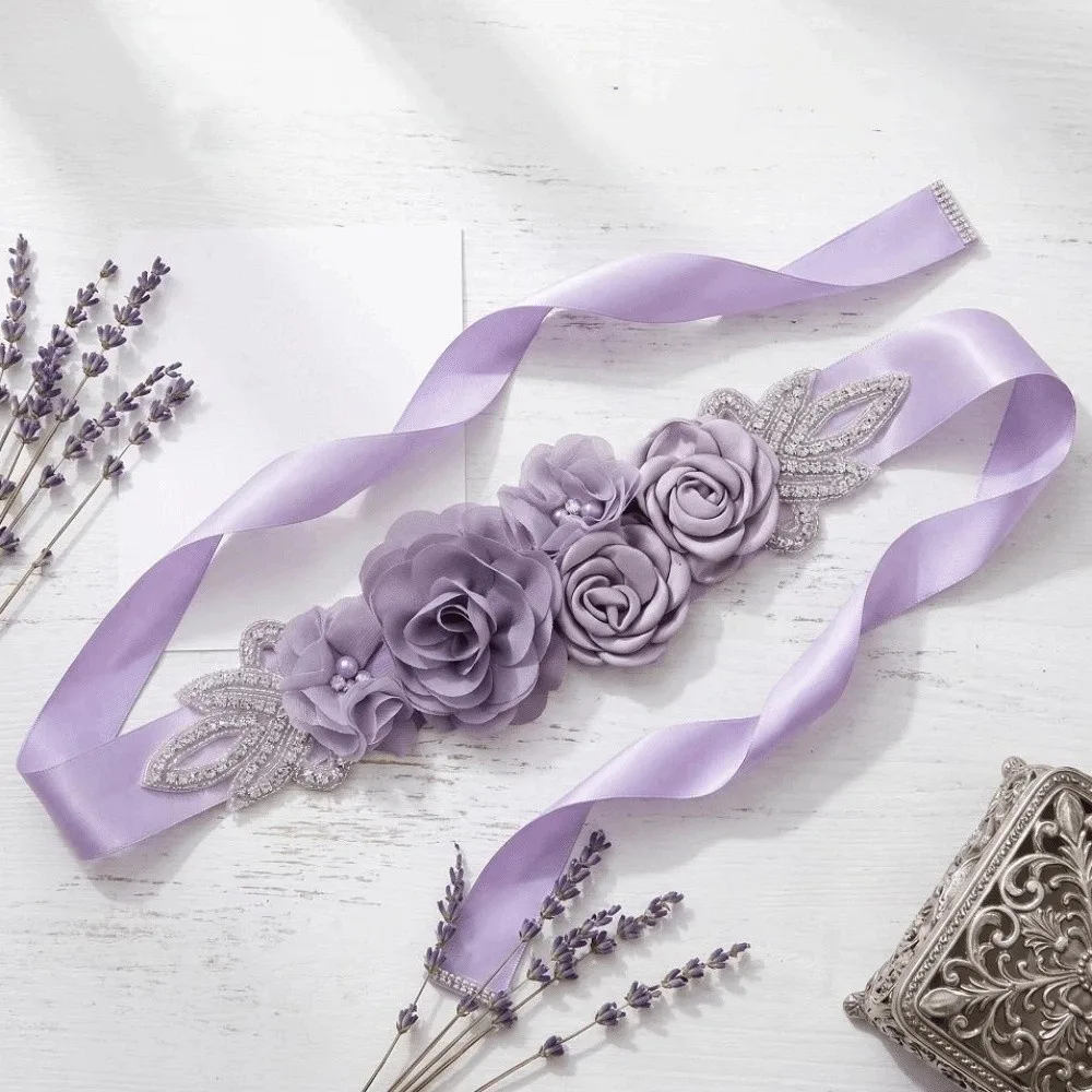 5 Flowers Women's Beaded Flower Belt Creative Rhinestone Beaded Bridal Rhinestone Belt Handmade Silk Rose