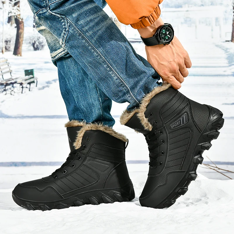 2024 New Winter men boots  Slippers Warm Men Shoes Waterproof Non-Slip Plush Sneakers Male  leather Boots Plus size  48