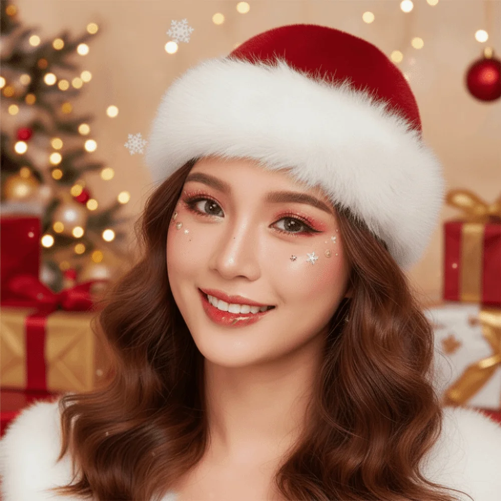Faux Fur Christmas Fur Hat Round Top Thick Plush Fluffy Trapper Cap Thermal Fleece Lined Plush Bucket Hats Girls