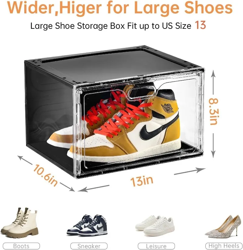 New 8 Pack Shoe Boxes Stackable Large Shoe Storage Organizer with Lids Drop Side Shoe Containers for Entryway