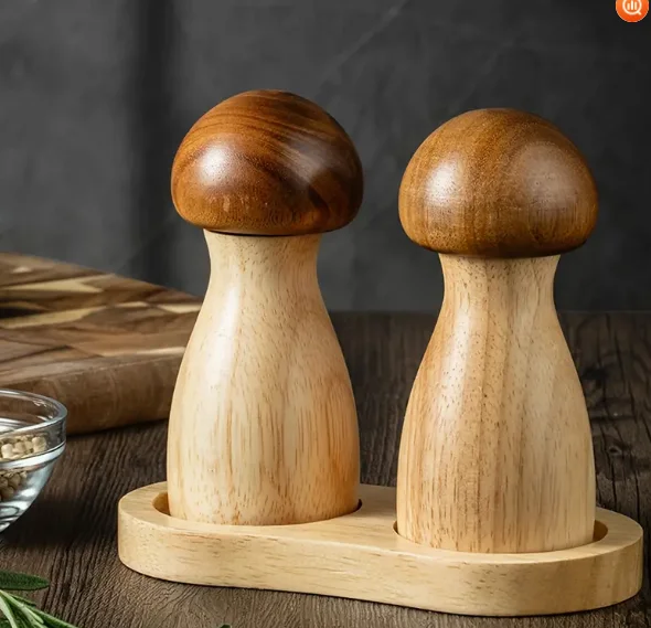 

Creative Mushroom Wood Pepper Grinder Sea Salt Black Pepper Grinding Bottle Base Set Kitchen Tool Spice Mill Wooden Salt Shaker