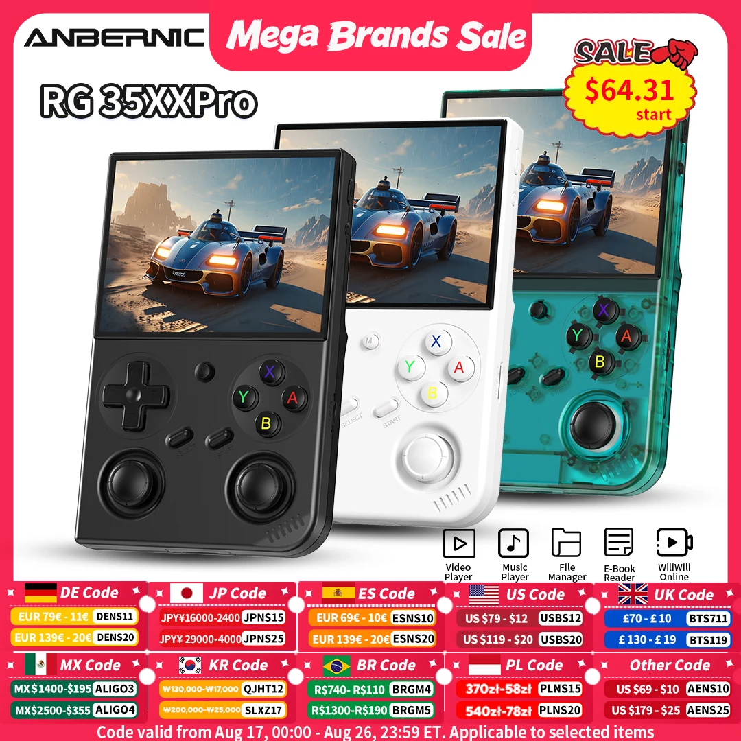 Anbernic rg 35xxpro console de jogos portátil 3.5 "ips 640*480 tela linux 64 bits 3200mah rg35xx pro wifi retro player de jogos de vídeo