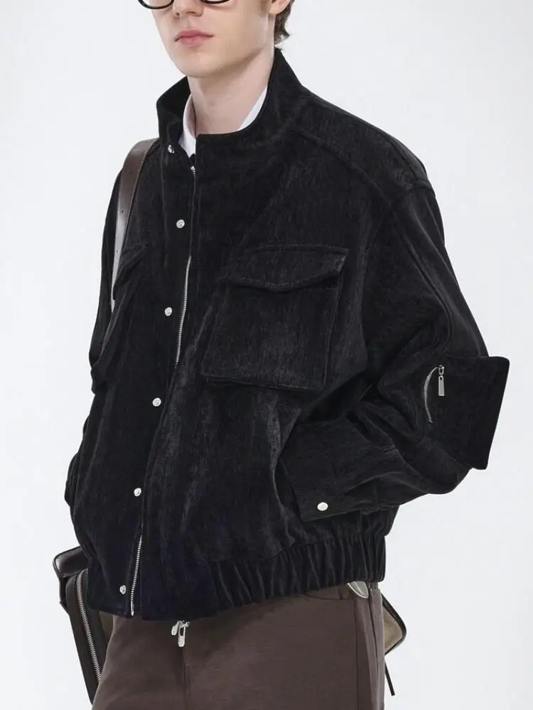 Streetwear Versatile Mens Long Sleeves Jacket Fashion Solid Color Zipper Male Single-Breasted Pockets Outerwear