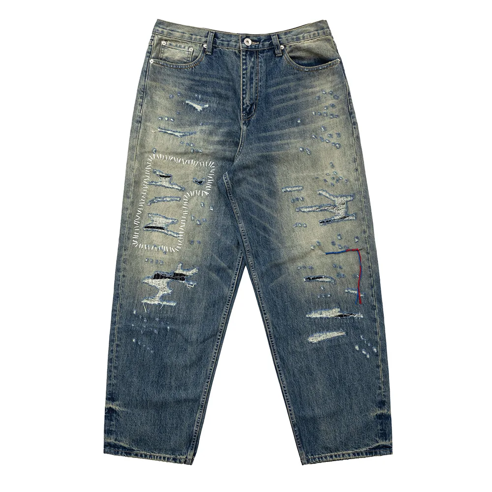 

Men's Casual Wide Leg Jeans Autumn Winter New Sle Heavy Crt Loose Straight Low Waist Long Pants Cotton 00% Comfortable Fit
