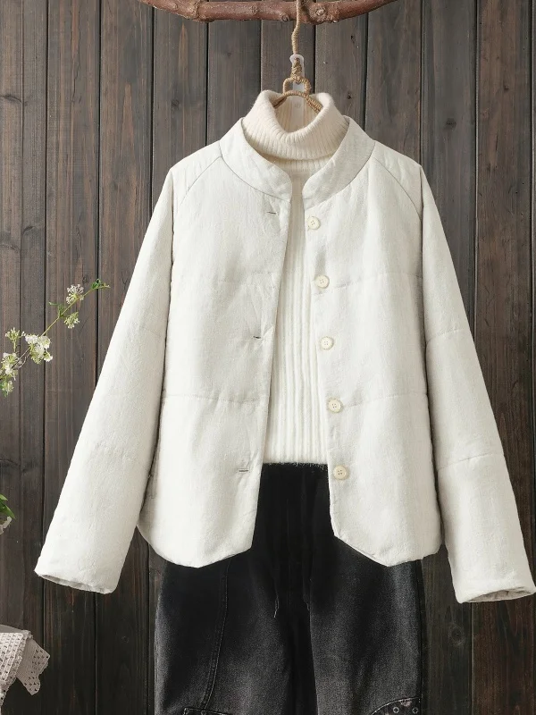 

Artsy Sle Cotton Jaet High Collar Windproof Loose Fit Long Sve Autumn Winter Women's Coat Comfortable Lady Commute