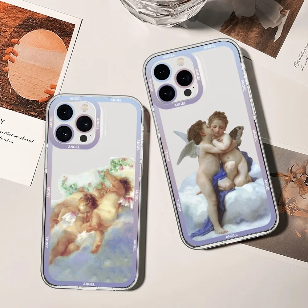 Retro Angel Oil Painting Phone Case For Xiaomi Redmi Note 7 8 9 10 11 Pro Max Transparent Border Shell