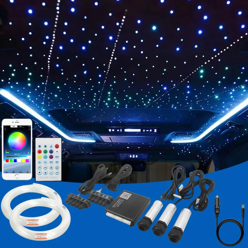 12V Car Starry Sky Light Meteor Car Splitter Kit Full-Color Rgbw Sound-Controlled Fiber Optic Starry Sky Ceiling Kit