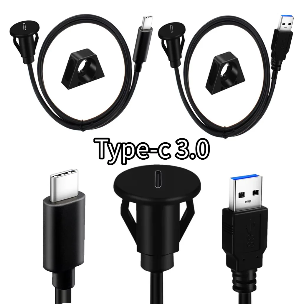 

Automotive Flush Mount USB C 3.0 Panel Mount Male to Female Extension Cable for Car Truck Boat Motorcycle Dashboard