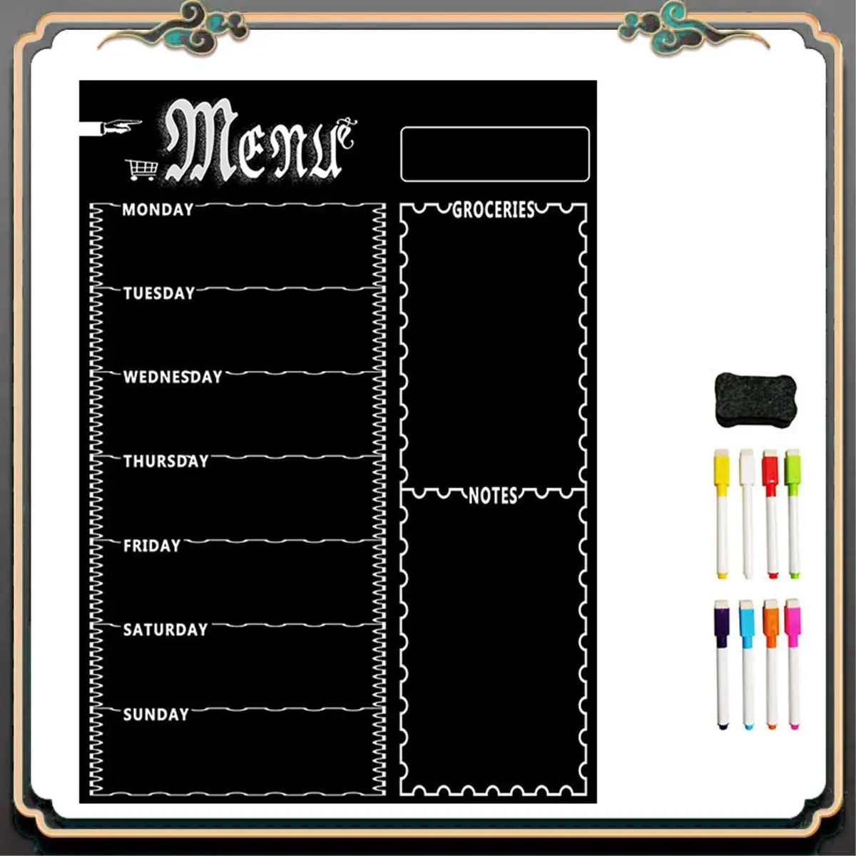 ASMA-2Set A3 Magnetic Whiteboard Sheet For Kitchen Fridge Multipurpose Fridge Weekly White Board Calendar (Black&White)