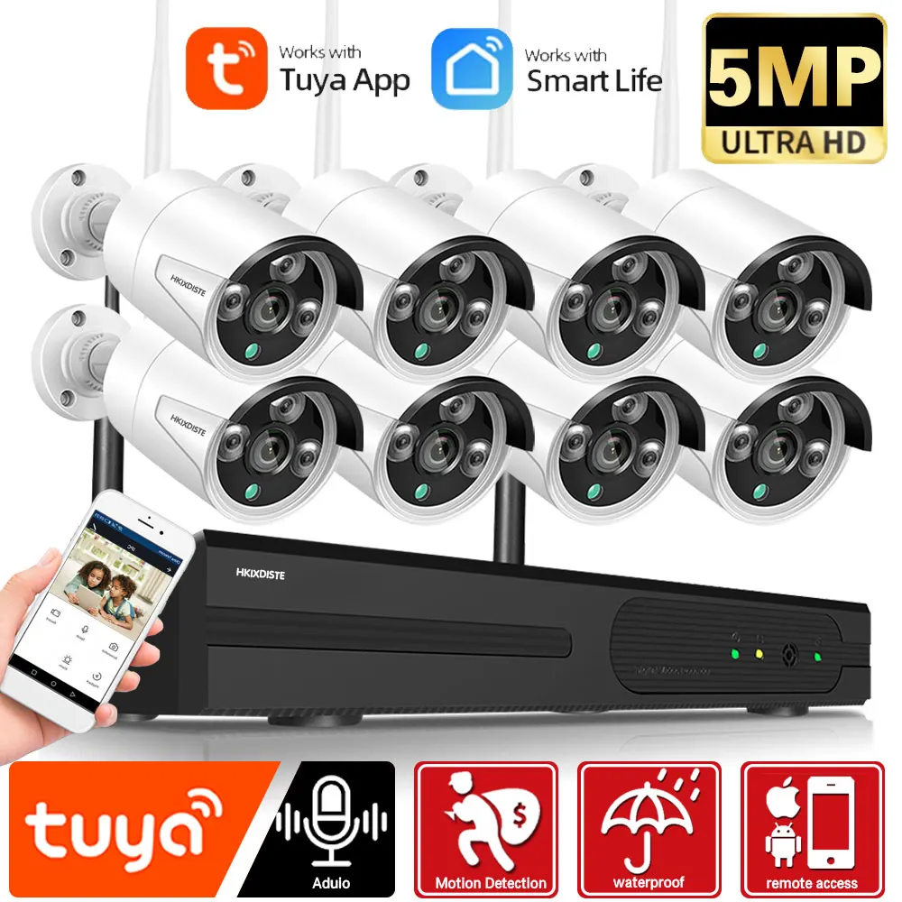 

5MP Tuya App Wifi Video Surveillance Kit 8CH Outdoor Waterproof Security IP Camera Wifi Wireless System Set 8 Channel NVR Kit