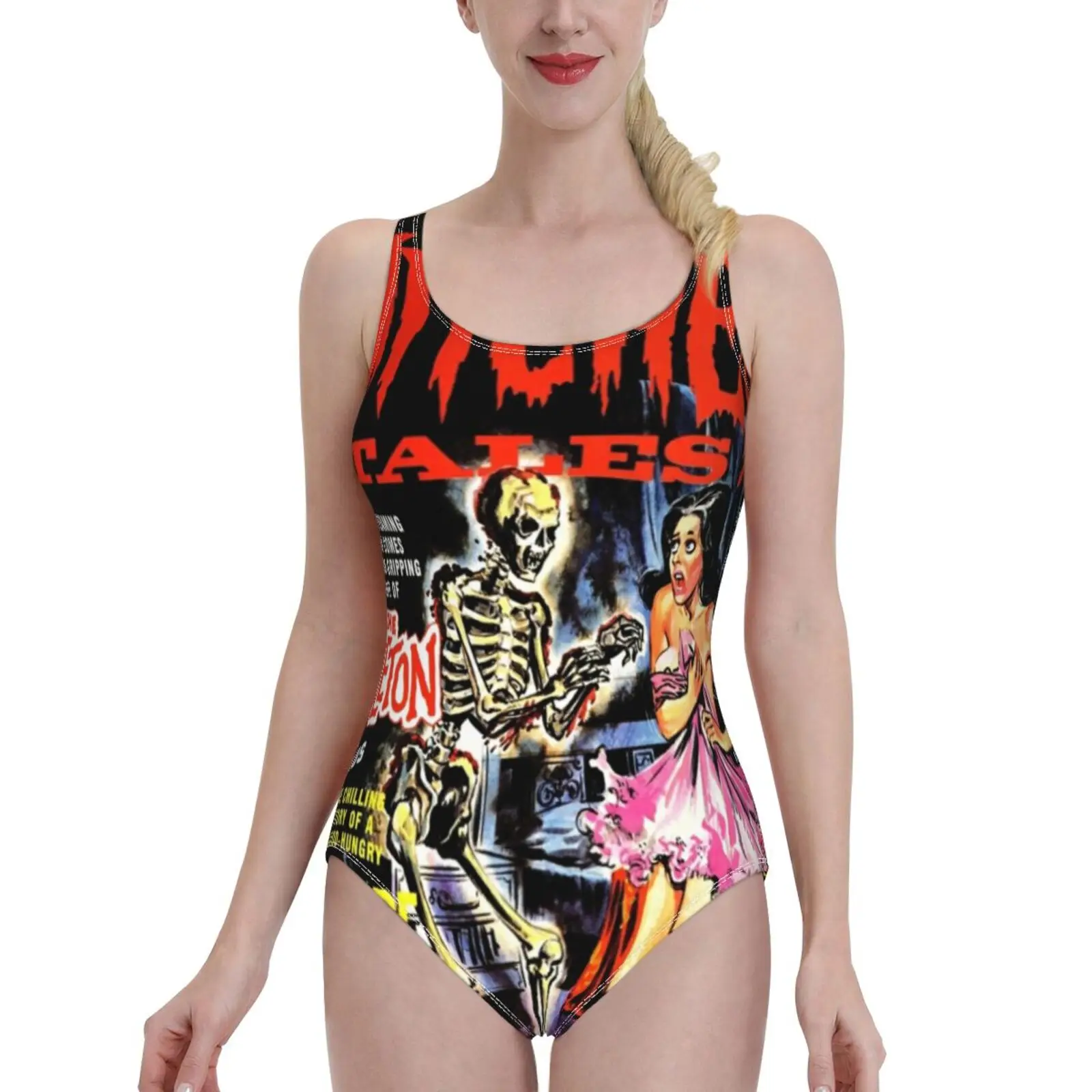 Vintage Horror Comic Sexy Print Swimwear Women One Piece Swimsuit Female Monokini Bathing Suit Swim Wear Vintage Horror Comic