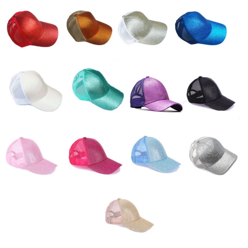 Classic Quick Drying Large Brim Children's Baseball Cap with Shiny Ponytail and Sequined Hat, Fashionable Sun Protection, Casual