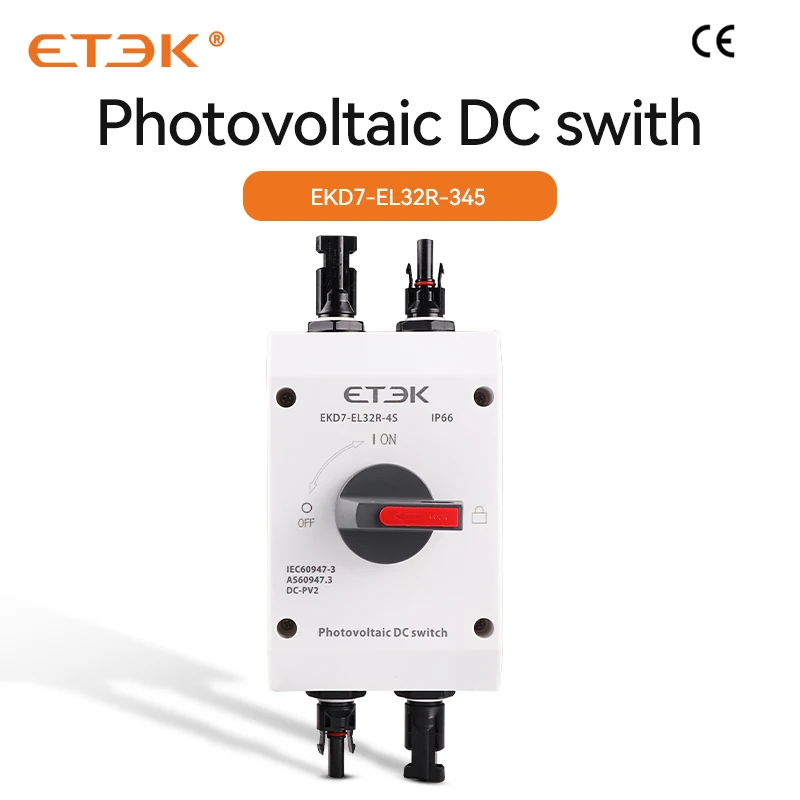 ETEK Solar System DC Disconnect Switch IP66 32A Outdoor PV Solar Switch 4P 1000V UKPM Rotating Handle IP66 Waterproof EKD7