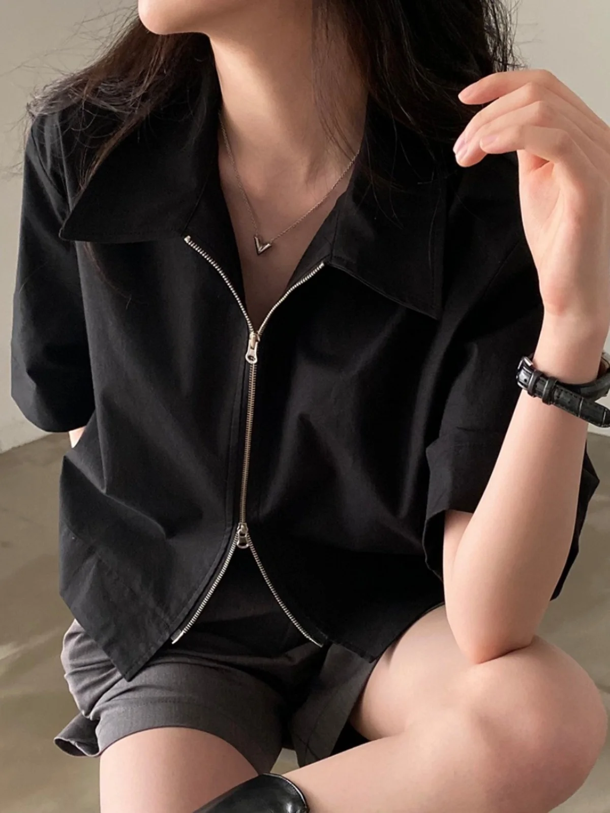 Chaqueta Casual Hoada de Manga Corta para Mujer, Verano 2025, Nuevo Estilo Coreano, E Cárdigan Corto con Doble Crema...