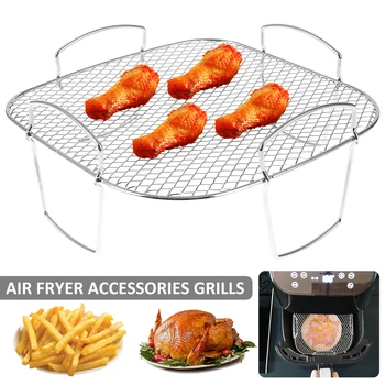 Image Air Fryer Rack Grilling Rack Stainless Steel Multi-Layer Stackable Cooking Rack Toast BBQ Rack Basket Tray Air Fryer Accessories