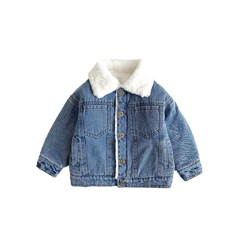 2024 new Winter Baby Boys Denim Coats Cotton Padded Warm Jacket Down Parkas Kids Children Casual Comfortable Overcoats Clothes