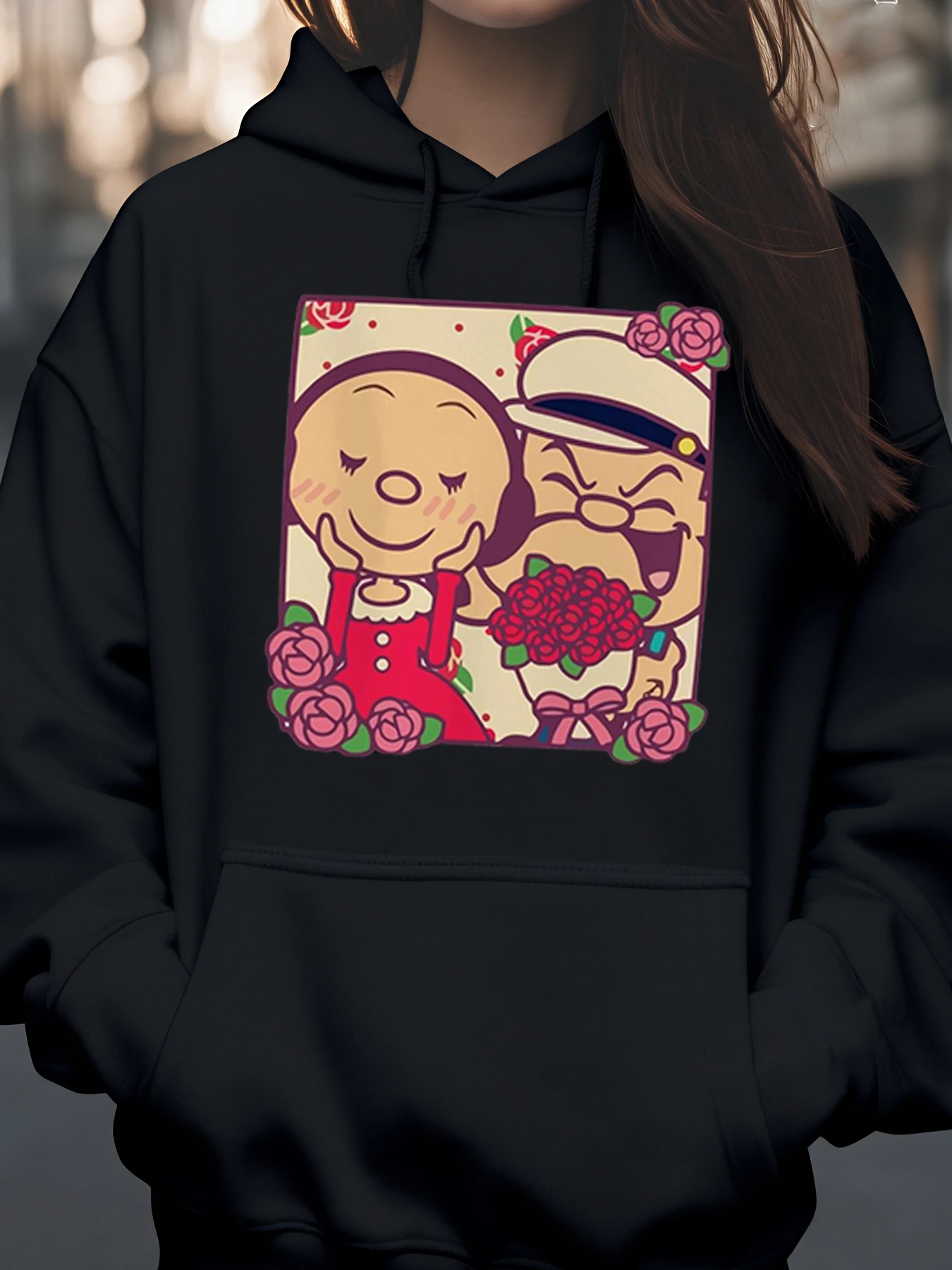 لطيف زوجين الكرتون طباعة عيد الحب هوديي ملابس عادية للنساء