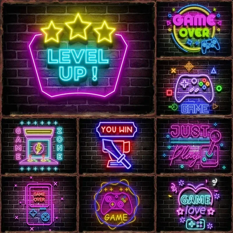 

Gaming Neon Sign Metal Sign Poster Garage Living Room Decor Neon Led Sign Cinema Living Custom Tin Vintage Home Decor