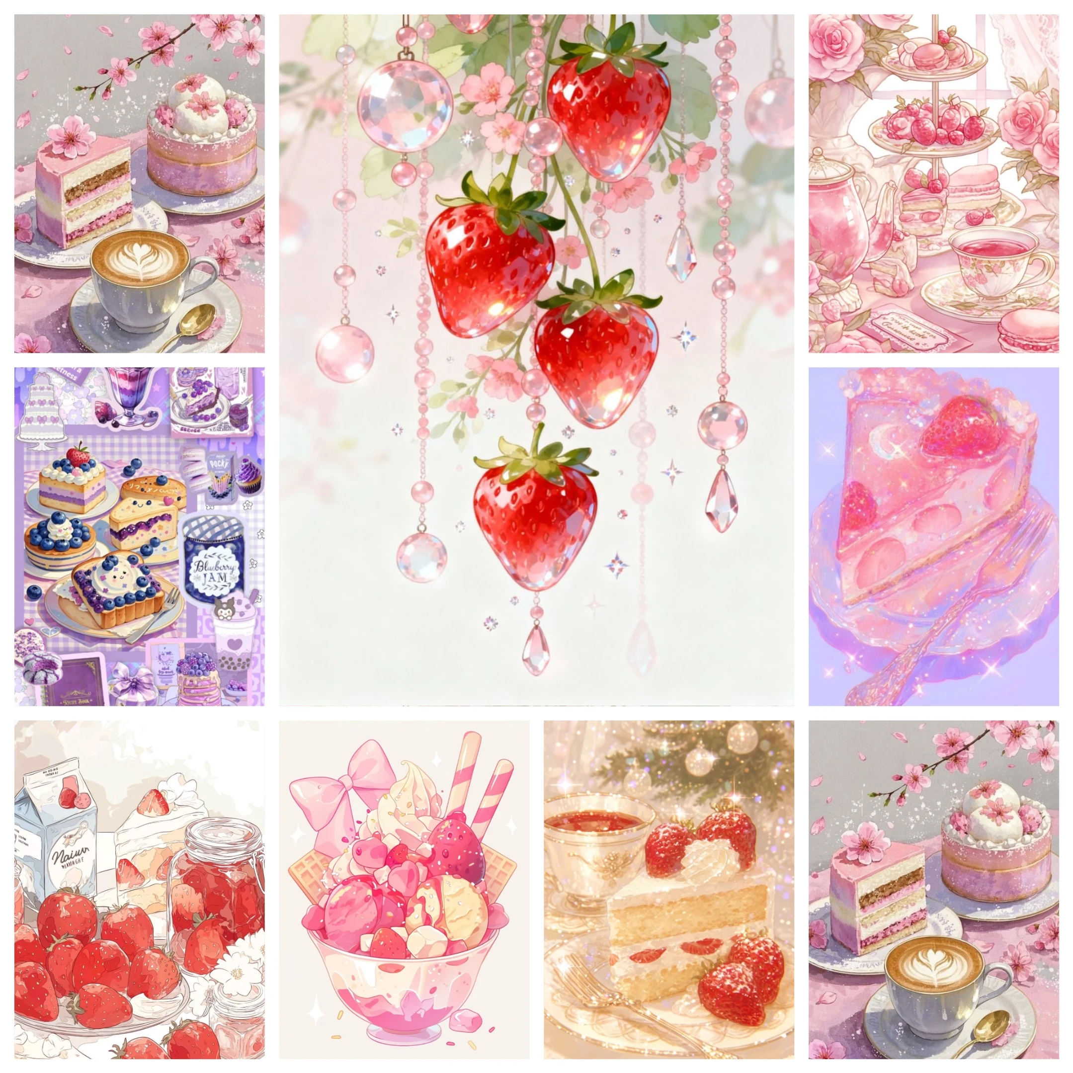 5D DIY Diamant-Malerei-Set Eiscreme Kuchen Kaffee Soda Glitzer Harz Vollflächiges Quadratisches Rundes Mosaik Heimdekoration Geschenkset