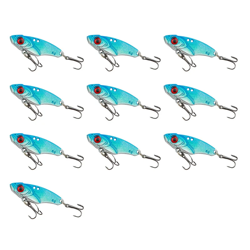 10 pçs iscas de pesca 10g/13g/17g metal vib colher girador artificial isca dura gancho agudo wobbler crankbait equipamento de pesca