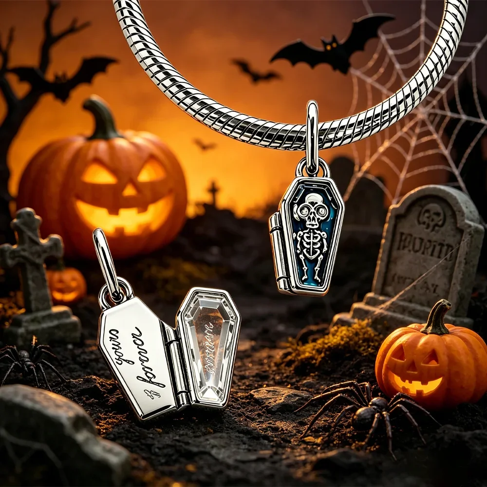 Luminous Skeleton Coffin Moon Anchor Original Charms Silver Plated Beads Fit Bracelets Bag Keychain Diy Women Gift Accessory - view 6