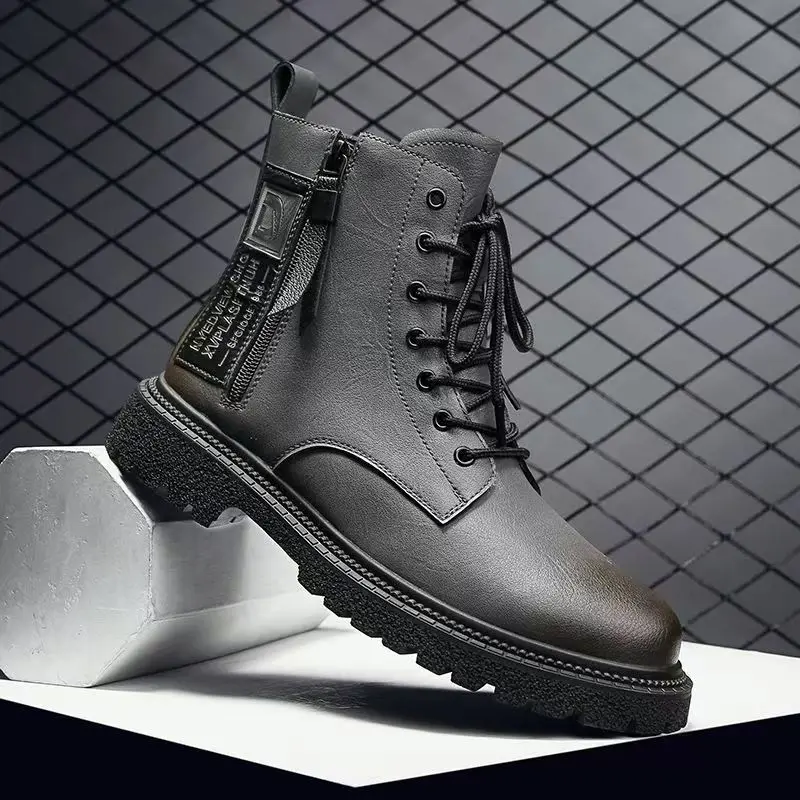 الرجال الخريف الشتاء جلد طبيعي حجم كبير عالية أعلى أحذية العمل سميكة وحيد عدم الانزلاق عالية الجودة سحابات النمط البريطاني حذاء بوت بطول الكاحل #5