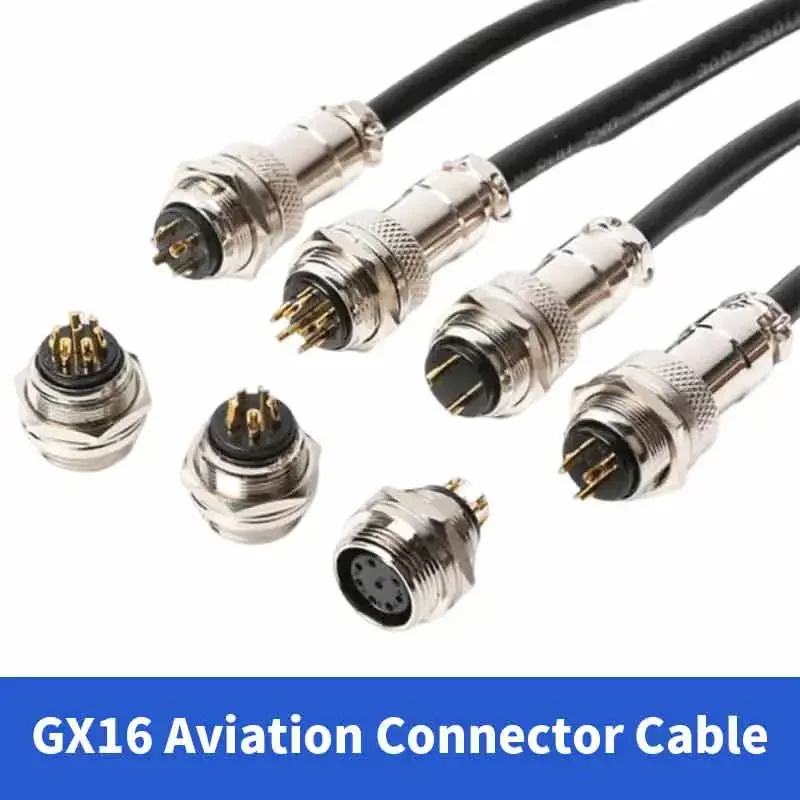Gold-plated GX16 Pin AB Reversed 2 3 4 5 6 7 8 Pin Connector Cable Pure Copper 6MF GX16F Aviation Plug Socket with Wire 0.3-3M